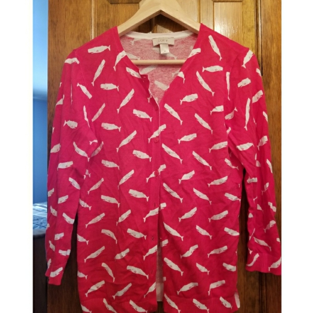 Loft Cardigan Sweater Red Whale Medium